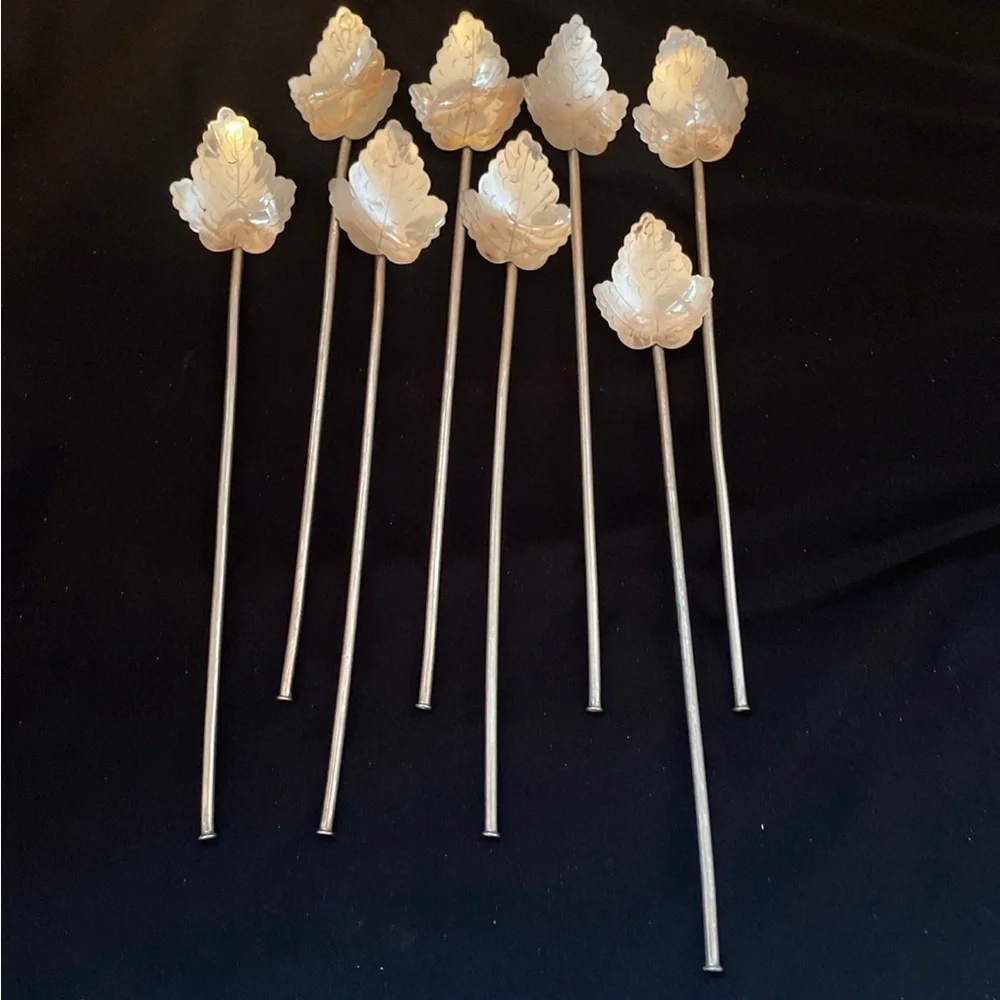 Vintage Sterling Silver Leaf Cocktail Stirrers